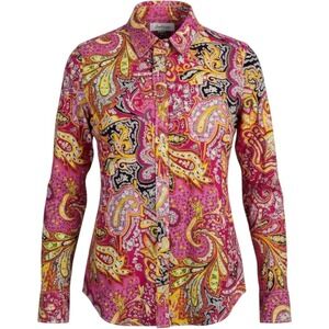 Cino Button Down Shirt Womens Small Pink Paisley Long Sleeve Cotton Top Boho
